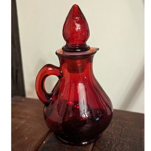Vintage Ruby Red Glass Bottle with Cover-Home Decor
